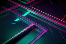Generative AI Illustration Of Abstract Background With Purple Neon Lines On Glowing Surface For Concept Design Background