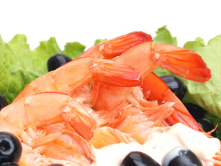 Wall Mural - Shrimps on a white plate isolated