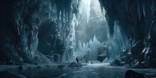 Fantasy Ice Caves Deep Underground - Generative Ai