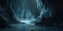 Fantasy Ice Caves Deep Underground - Generative Ai