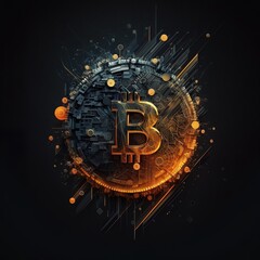Wall Mural - bitcoin background with fire effect and network connection generated by ai