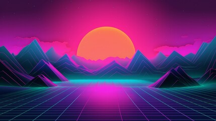 Wall Mural - 80s 90s retro wave background wallpaper. AI generated