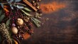 © vadymstock - Spices and herbs banner background. Variety of spices. AI generated.