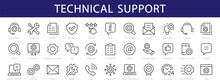 Technical Support Thin Line Icons Set. Technical Support Editable Stroke Icon Collection. Vector