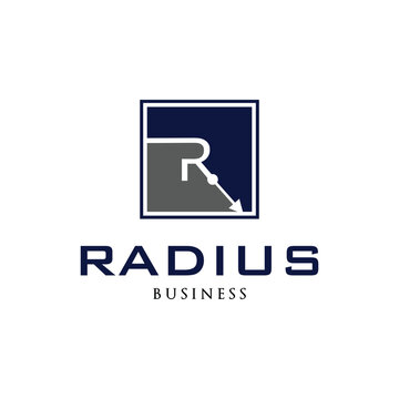 Initial Letter R Radius or R Arrow Icon Logo Design Template
