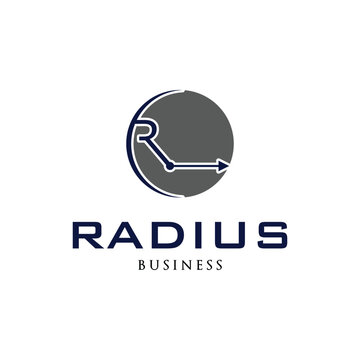 Initial Letter R Radius or R Arrow Icon Logo Design Template