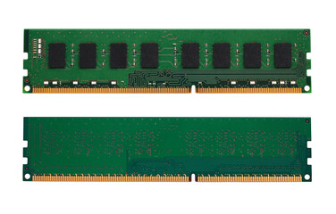 RAM for desktop computer motherboard front and back view on a transparent background