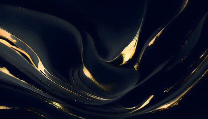 Wall Mural - Abstraction graphic waves of black and white with elements of gold strokes
