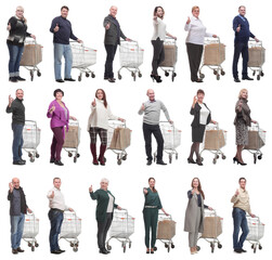 Wall Mural - group of people with cart showing thumbs up