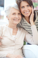 Sticker - First my mother, forever my friend. Portrait of a loving mother and daughter spending time together at home.