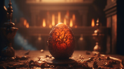 Poster - A magical phoenix egg hatching in a temple of fire Generative AI 