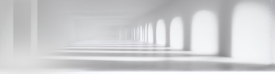 Beautiful architectural white panorama baner with shadow from columns. Abstract light background.