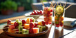 colorful array of fresh fruit kebabs, featuring pineapple, watermelon, strawberries, and kiwi, favorite summer meals and drinks, Generative AI