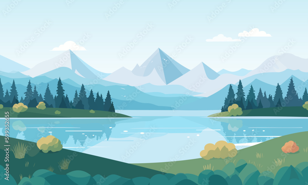 Vector de Stock Landscape. Mountain lake landscape vector illustration ...