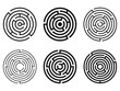 Set of simple black round labyrinths isolated on white background. Illustration on transparent background