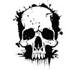 Stylized image of a human skull in grunge style. Vector illustration isolated on white. Line art skull vector tattoo.