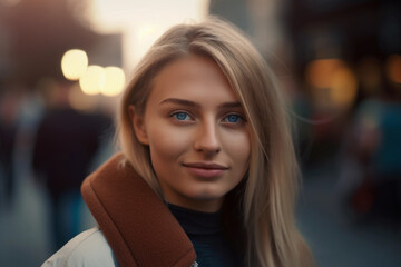 A photo of a fictional ki generated blonde woman in the city