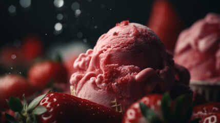 Sticker - Strawberry ice cream with fresh strawberry chunks Generative AI 