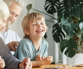 Wall Mural - grandchild family child grandparent grandfather grandmother grandson boy fun portrait game playing leisur