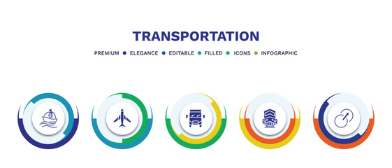 Wall Mural - set of transportation filled icons. transportation filled icons with infographic template. flat icons such as sailing, airplane pointing up, van front view, diesel train, transition vector.