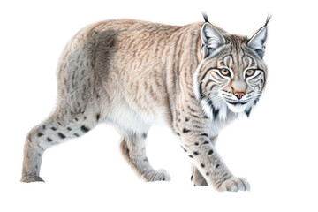 an isolated Bobcat (Lynx rufus), in motion, preservation, elusive wildlife, Wildlife-themed, photorealistic illustration on a transparent background cutout in PNG. Generative AI