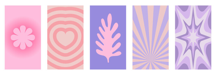 Aufkleber - Vector illustration, vertical abstract backgrounds and graphic prints - decorative stories templates with copy space for text for social media in y2k groovy minimal style