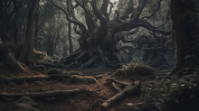 A Dark And Twisted Forest With Gnarled Trees Generative AI 