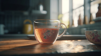 Poster - Cup of tea on a kitchen background Generative AI 