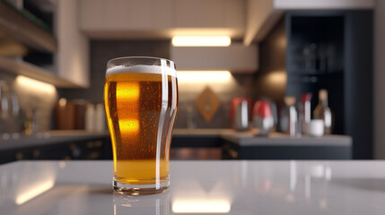 Sticker - Glass of beer on a minimalist kitchen background Generative AI 