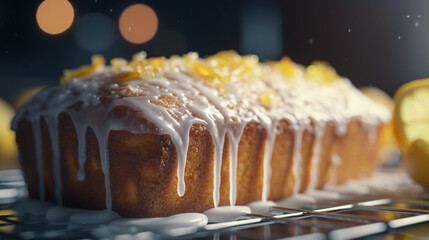 Canvas Print - Lemon Cake with Icing Generative AI 