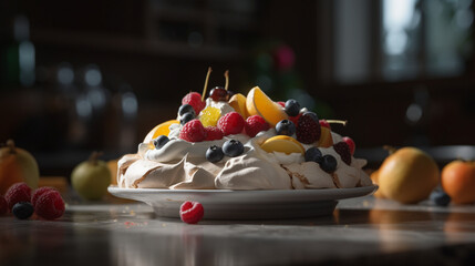 Sticker - Pavlova with fresh fruit Generative AI 