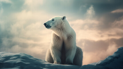 Canvas Print - Polar Bear sitting on a cloud Generative AI 