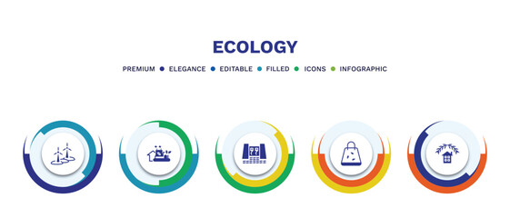 Wall Mural - set of ecology filled icons. ecology filled icons with infographic template. flat icons such as wind mill, eco industry, dam, eco bag, ecological house vector.