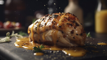 Poster - Grilled chicken with honey mustard sauce Generative AI 