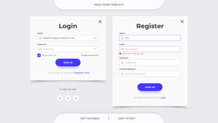 Wall Mural - login and registration page form template. sign in and sign up. website ui concept.