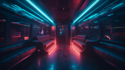 Canvas Print - A party bus with colored lights and loud music Generative AI 