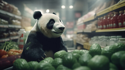 Sticker - Panda bear at the supermarket Generative AI 