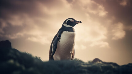 Canvas Print - Penguin sitting on a cloud Generative AI 