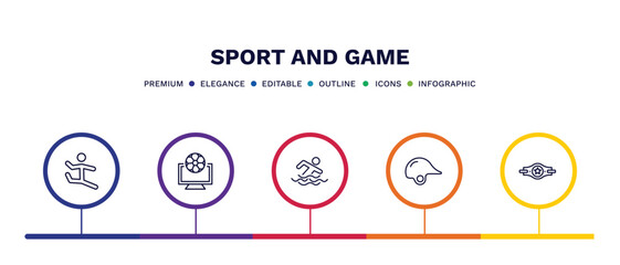 Wall Mural - set of sport and game thin line icons. sport and game outline icons with infographic template. linea