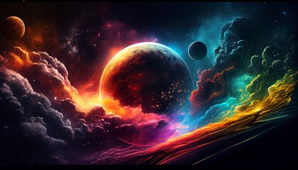 Wall Mural - planets, stars and galaxies in outer space, showing the beauty of space exploration. genertaive ai