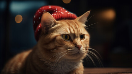 Canvas Print - Cat wearing a Christmas outfit Generative AI 