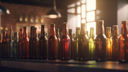 Wall Mural - Craft beer bottles in a brewery Generative AI 