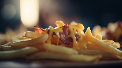 Wall Mural - French fries with melted cheese and bacon Generative AI 