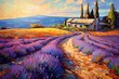 Lavender fields in Provence, artistic abstract oil painting style, ai generative