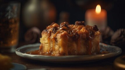 Poster -  Bread Pudding with Caramel Generative AI 