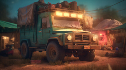 Poster - Background camping truck Wallpaper Generative AI 