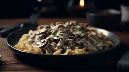 Poster - Beef stroganoff with tender beef mushrooms and sour Generative AI 