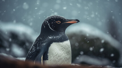 Canvas Print - Penguin in the snow Generative AI 