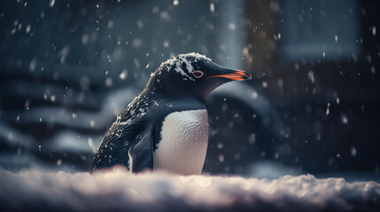 Poster - Penguin in the snow Generative AI 