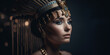 Cleopatra Gesicht ägyptische Königin mit Kopfschmuck Nahaufnahme, ai generativ